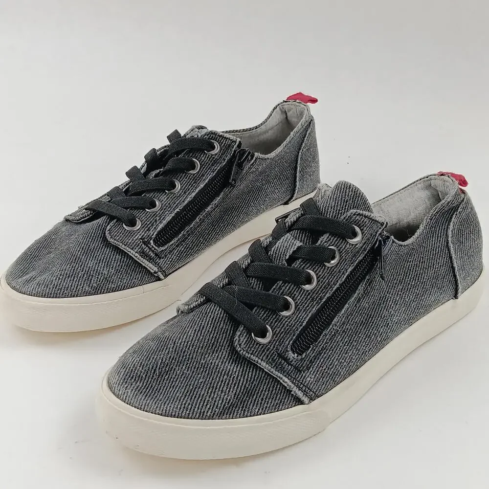 Cat & Jack Shoes Kids Size 5 Gray Denim Zipper Lace Up Casual Low Top Sneakers